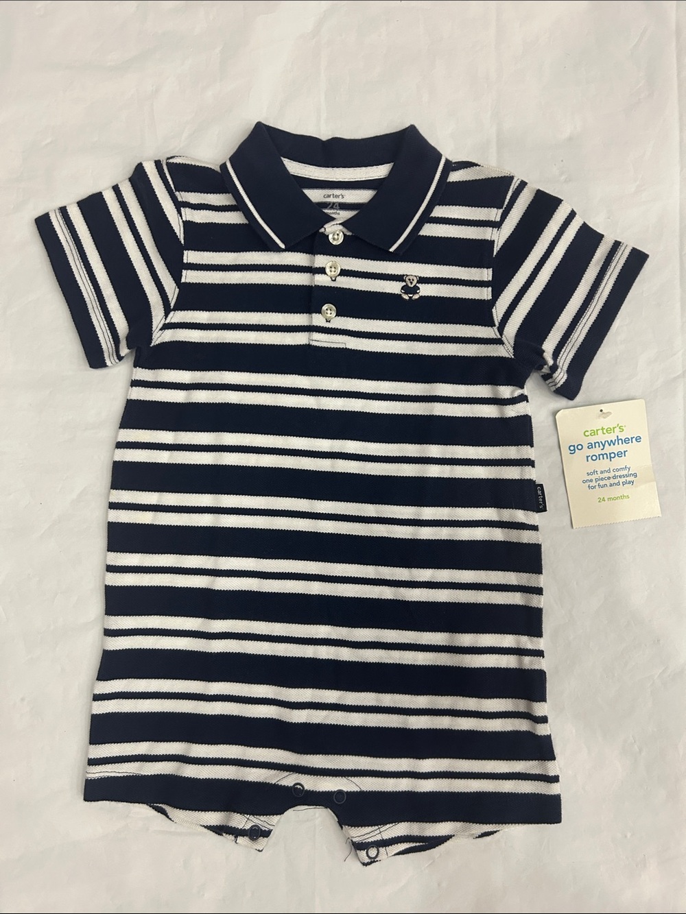 Carter's Navy & White Striped Polo Romper One-Piece